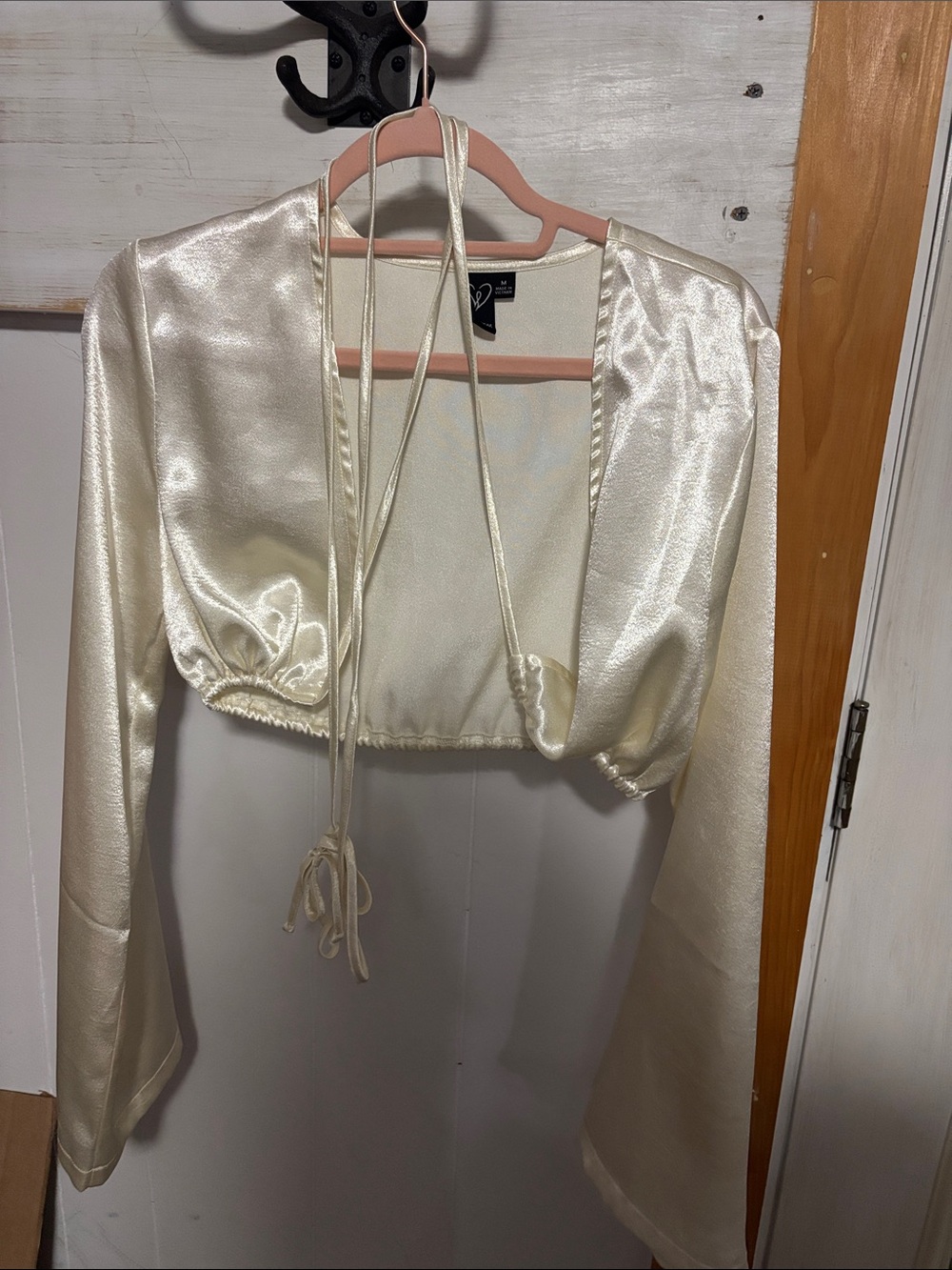 Satin Tie-Front Cropped Top - Ivory